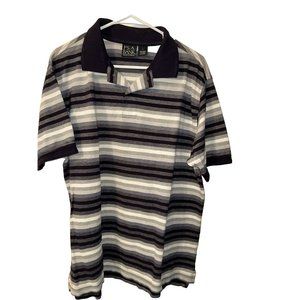 JOS.A BANK Men’s Size Large Black/Gray Stripe S/Sleeve  Polo Shirt